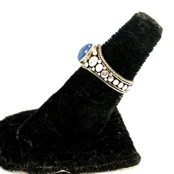 Sterling Silver Ring Women Sz 6 w/ Oval Blue Moonstone, Textured Band - Picture 8 of 9